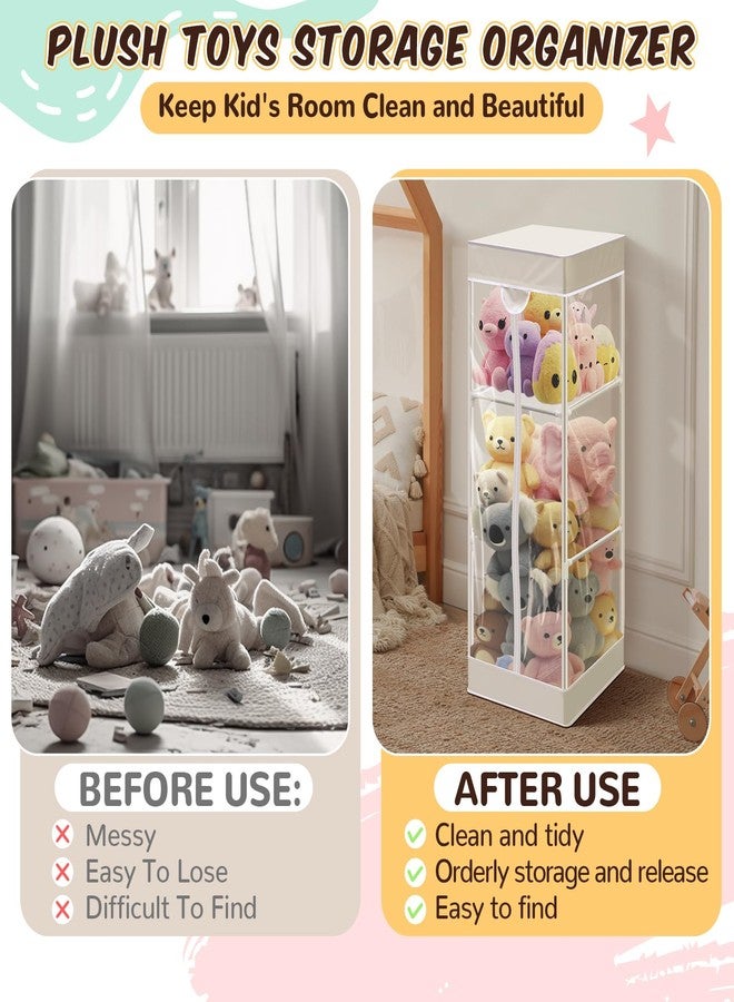 Colingmill 2-tier Plush Toy Stuffed Animal Storage Organizer with Zippered Large Stuffed Toy Holder PVC Waterproof Dustproof Cover 47. 2 Inch Stuff Animal Organizer Holder for Nursery (White) - Image 4